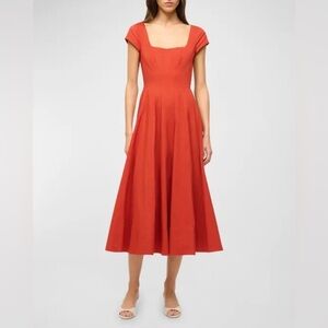 STAUD Wells Short Sleeve Cotton Orange Midi Dress 4